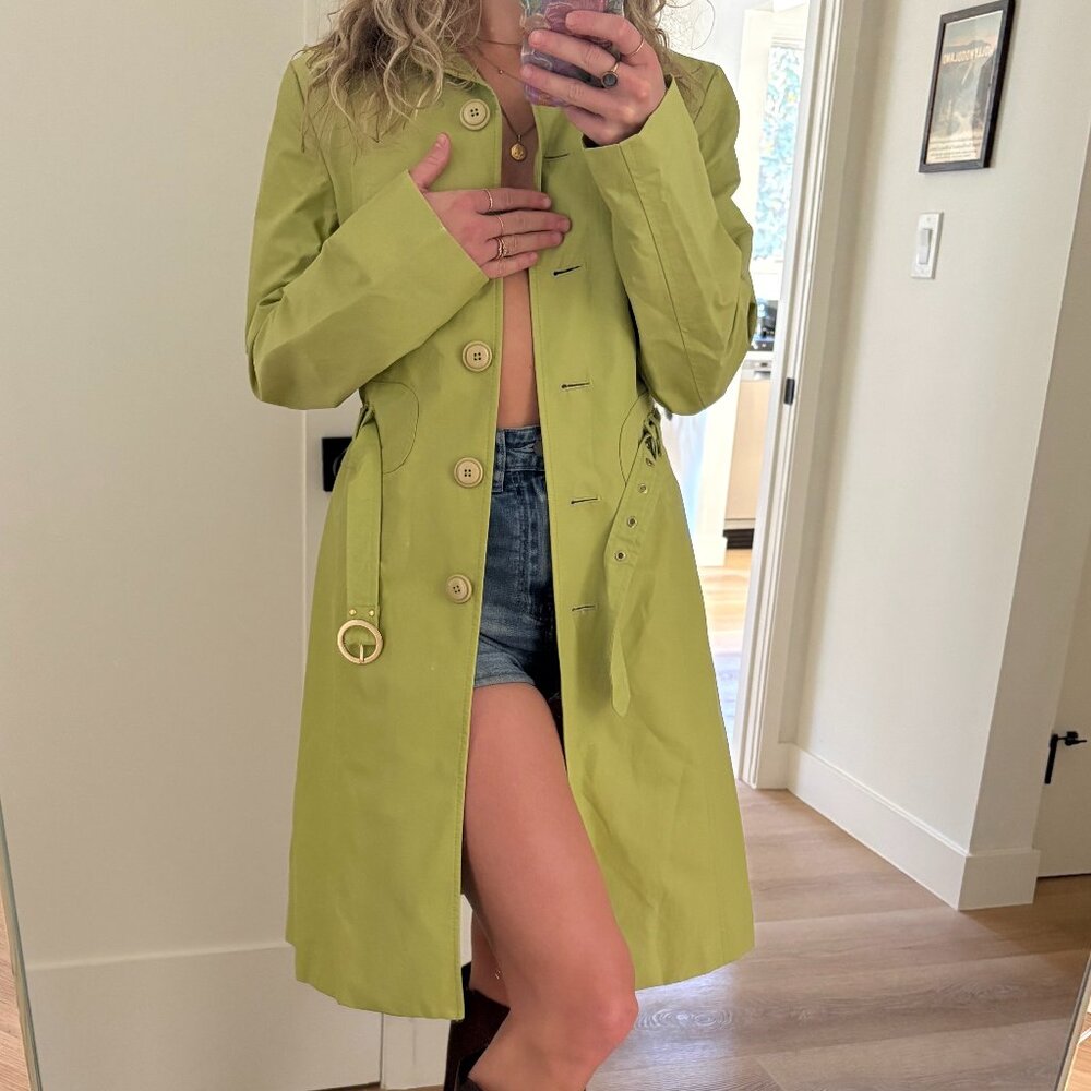 Ann Taylor LOFT Vintage Waterproof Trench Coat Lime Green Size 6